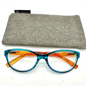 Peepers RP4072 Reading Glasses +1.75 Teal Blue and Orange Two Tone with Case